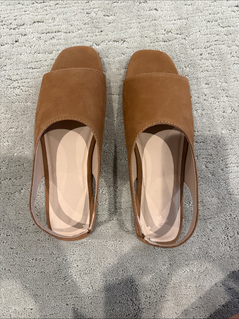 Women's Tan Suede Slingback Square-Toe Mules